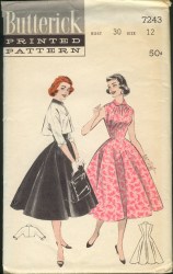 7243 1955 BOLERO, SLEEVELESS SUNBURST FLARE PRINCESS DRESS PATTERN 16 CUT